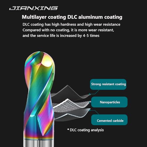 Image of 8mm R4 Extra Long DLC Coated 2-Flute Carbide Ball Nose End Mill, 100mm OAL, Ideal for Aluminum, Copper Alloys & Plastic Machining-High Precision & Wear-Resistant Cutting Tool (1 Pack)