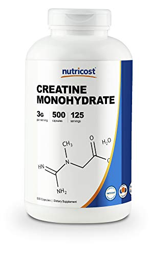 Nutricost Creatine Monohydrate 3,000mg (750mg Per Capsule) 500 Capsules, 125 Servings