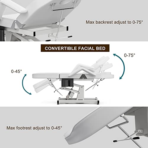 Paddie Electric Height Adjustable Tattoo Chair Facial Bed, Electric Lift Massage Table With Storage Pocket For Client/Esthetician, White #TOP4