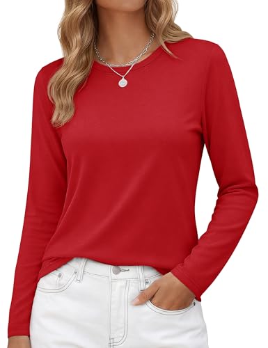 YUCOLEN Long Sleeve Shirts for Women Cotton Crewneck Casual T-Shirts Soft Basic Tee Long Sleeve Tops