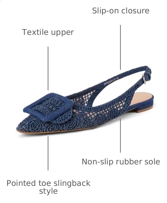 Image of USIMAD Woven Pattern Slingback Mesh Flats for Women Pointed Toe Square Buckle Comfortable Office Dress Shoes