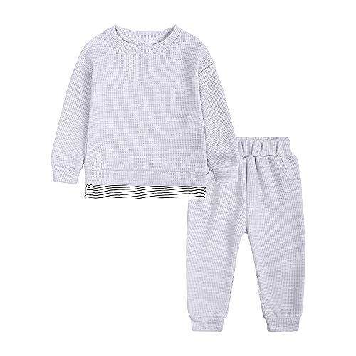 MYGBCPJS 2PCS Infant Unisex Baby Outfits Set Boys Girls Sweater Knitted Long Sleeve Blouse Top + Pants Solid Fall Clothes