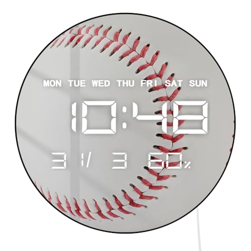 Timethink 12 Inch Baseball Electric Wall Clock Large Display, Sports