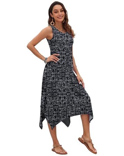 Image of AUSELILY Women's Summer Dresses Casual Sleeveless Midi Tank Beach Dress | Women's Asymmetrical Hem Sundress with Side Pockets, Great for Beach, Vacation & Daily Wear
