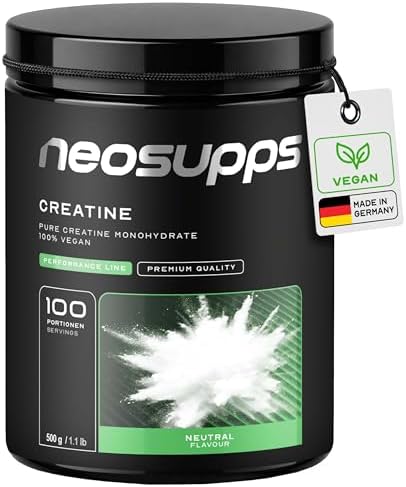 Neosupps Creatin Monohydrate 500g, 100 % reines Creatine Monohydrat, vegan, ohne Zusatzstoffe, Geschmacksneutrales Kreatin Pulver, ideal für Schnellkrafttraining & körperliche Leis