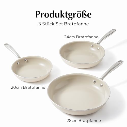 Foto von Redchef Pfannenset Keramik Induktion, Antihaft Bratpfannen 20/24/28 cm für alle Herdarten, PTFE-frei PFAS-frei PFOA-frei, Induktionsgeeignet, Backofenfest, Spülmaschinenfest (Beige)