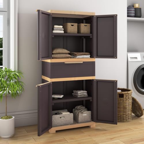 Image of Nilkamal Freedom FMDR1CE Plastic Wardrobe for Storage|3-Year Warranty |Clothes Cupboard with Shelves & Utility Drawer |Almirah for Home, Living Room, Bed Room| Adults & Kids|Weather Brown /Biscuit
