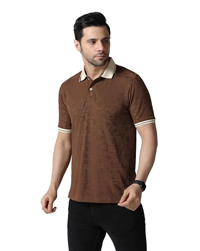 Image of TOPLOT Men's Premium Jacquard Polo T-Shirt | Geometric Textured Design | Contrast Collar & Cuffs | Soft Breathable | Perfect for Office & Casual Wear | Available in Pack of 2 (5281)