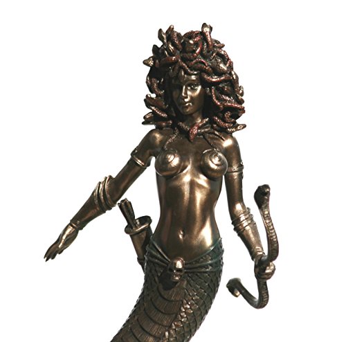 Statue Gorgon Medusa Nue Femme Serpents Cheveux Sculpture Finition Bronze 22 cm