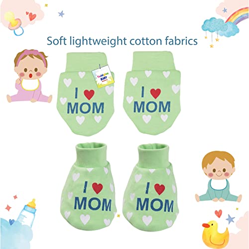 Image of Toddylon Baby Mitten & Booties Set Printed Cotton Hand Gloves and Socks Combo (0-6 Months)