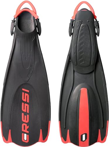 Cressi Maui Long Fins - Pinne Lunghe Regolabili Destinate Al Nuoto E Allo Snorkeling, Nero/Rosso (Dive Center), M/L (41/44), Unisex Adulti
