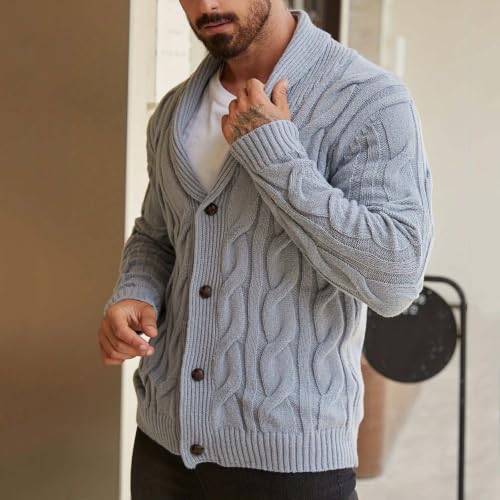 TERGHTP Mens Cardigan Sweater Shawl Collar Cable Knit Button Up Sweaters - image 6