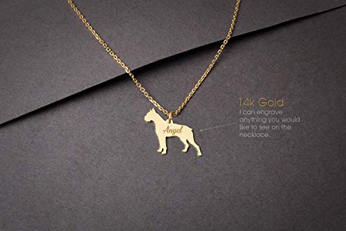 Hudoca 14K Gold Personalized Boxer Tiny Necklace | Dog Breed Custom Name Pendant | Solid Gold Pet Lo Hudoca 14K Gold Personalized Boxer Tiny Necklace | Dog Breed Custom Name Pendant | Solid Gold Pet Lo