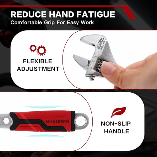 Houseran 160Mm Adjustable Wrench, Wide Jaw Adjustable Wrench With Anti-Slip Grips, Cr-V Steel Wrenchs For Home Repair, Diy, Garage - 7