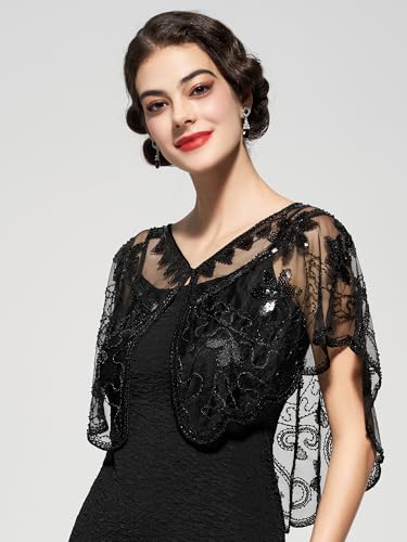 YESSA Women's 1920s Shawl Wraps,Sequin Flapper Evening Shawls for women Gatsby Accessories for Harlem Night3