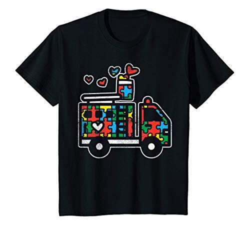 Niños Puzzle Firetruck Cute Autism Awareness Firefighter Boys Kids Camiseta