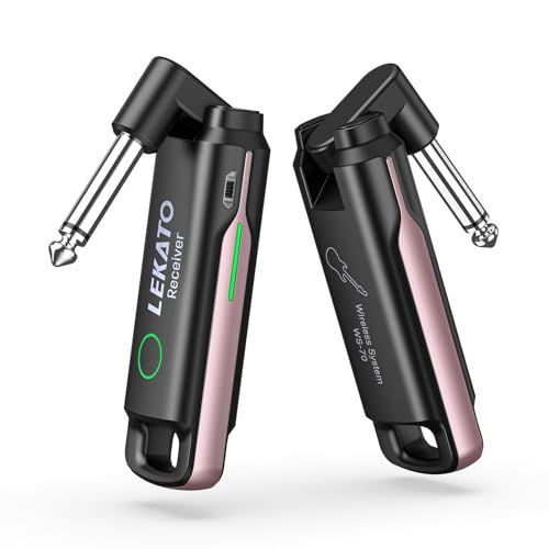 LEKATO Wireless Guitar Transmitter Receiver UHF Rechargeable Wireless Guitar System with 70 Channels Guitar Wireless Audio Wireless Transmitter Receiver for Guitar Bass Electric Instruments