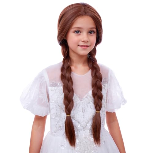 Orange Wig with 2 Pigtails Long Auburn Braided Wigs Halloween Cosplay Wigs
