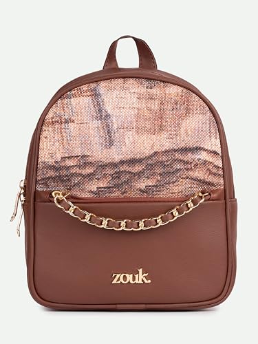 Image of ZOUK Mayra Mini Daypack | Stylish Vegan Leather Backpack for Women with Water-Resistant Lining | Handcrafted Small Day Bag with Gold Zip & Adjustable Straps |