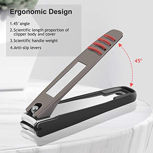 Nail Clippers, Terresa No Splash Toenail Clippers Fingernail Clipper, 2 PCS Stainless Steel Nail Cutter with Catcher for Women Men Kids Seniors, Include Nail File
