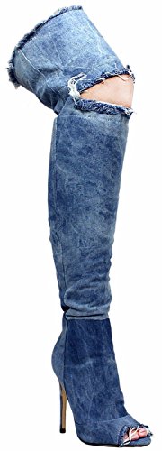 Liliana Barbara-13 Thigh High Over Knee Denim Open Toe Stiletto Heel Boot3
