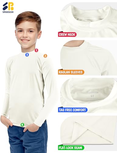Boys Rash Guard Long Sleeve Sun Protection UPF50+ T Shirts Rashguard Swim Fishing Surf ShirtsQuick Dry Cool Beach Sun Shirt for Toddler Kids White 2T 6