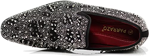 Image of Enzo Romeo Men Fashion Rhinestones Studs Tuxedo Slip On Loafer Dress Shoes WBG