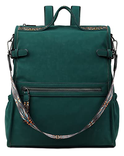 Image of FADEON Womens Leather Backpack Purse Designer Travel Ladies Shoulder Bag Back Opening Backpack Purses for Women Green