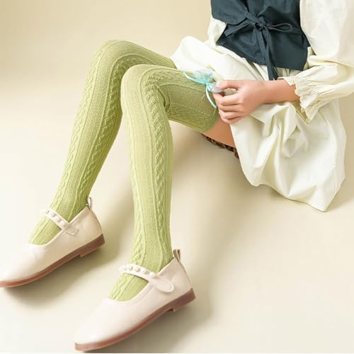 CableKnit Dress Socks For Spring Stretchy Over The Knee School Girl Breathable Kids Over The Knee Socks For Child4