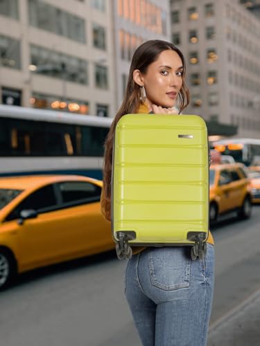 Image of Teakwood Unisex Trolley Bag, Hard Cabin Trolley Small, 55 CM Trolley Bag for Travel, Lock System 360 Degree 8 Rotating Wheel (S, Lime Green)