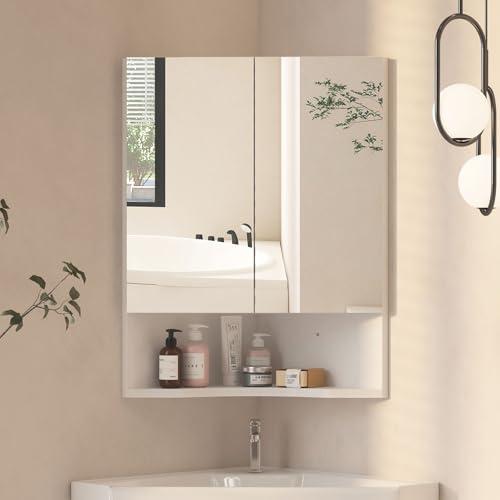 Mepplzian Bathroom Corner Medicine Cabinet, Corner Medicine Cabinet with 2 Doors,Small Cabinet for Bathroom,White,24