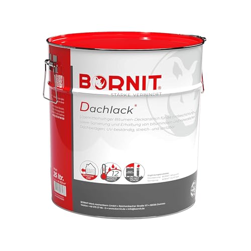 BORNIT Dachlack Dachabdichtung Bitumen Anstrich UV-beständig [streichen/spritzen] 25L lösemittelhaltiger Dachanstrich Dach Gartenhaus Haus Dachpappe Garage Flachdachabdichtung Carport Beton Vordach