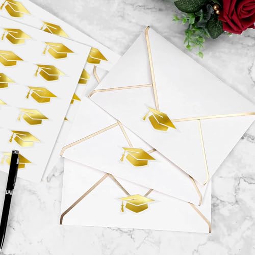 joycraft 420Pcs Graduation Cap Stickers, 1.4 inches Gold Foil Graduation Stickers, Graduation Labels Stickers for Greeting Cards Diploma Certificate Envelope Sealing