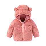 AiWMGL Baby Infant Boys Girls 12 Months Winter Coat with Fold-Over Mittens Fleece Jacket Outwear Warm Clothes Overcoat Pink Bear Hooded Zipper for Kids Toddlers