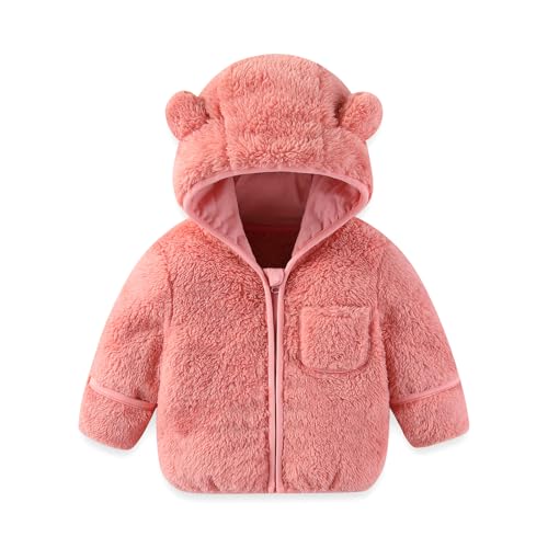 Baby Infant Boys Girls Winter Coat with Fold-Over Mittens Fleece Outwear Jacket Warm Clothes Bear Hooded