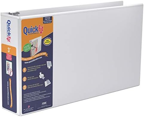 QuickFit Heavy Duty 11 x 17 Inch Landscape Spreadsheet View Binder, 3 Inch, Locking Angle D Ring, White (94050)