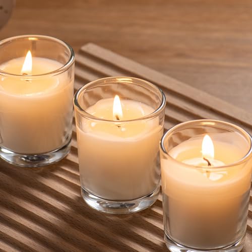 Housecret HS-WSVC-24 Pack Warm White Unscented Clear Glass Filled Votive Candles. Hand Poured Wax Candle Ideal Gifts thumb #5