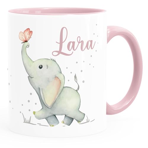 SpecialMe® Kinder-Tasse personalisierte Namenstasse Elefant für Kinder Jungen Mädchen Rosa Keramik-Tasse