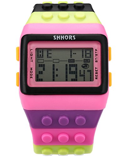 SHHORS Men's Ladies Blocks Constructor Digital LED Backlight Alarm Sport Wrist Watch LED088