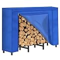 YBING 4ft Outdoor Firewood Rack with Cover, Waterproof, Heavy Duty, Large Capacity, Adjustable Metal Material, Blue