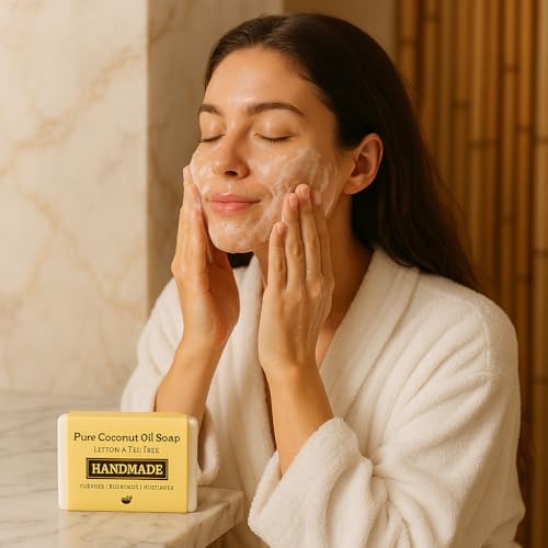 Image of 5 PACK Organic Soap Natural Cold Pressed Coconut Oil Soap with Lavender & Tea Tree - Pack of 5 - Moisturizing & Detoxifying Natural Soaps for Bath