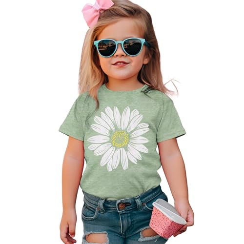 AG AGUU Sunflower Shirts for Toddler Baby Girl Cute Summer T-Shirt Floral Graphic Short Sleeve Tees Tops Casual Clothes(Green,4-5T)