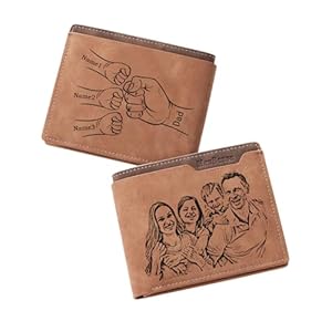 Gifts for Dad Custom Photo Wallets for Men, Personalized Engraved Picture & Initial Name Wallet, Fathers Day from Daughter/Son/Wife, for Boyfriend Husband Anniversary Birthday Gift