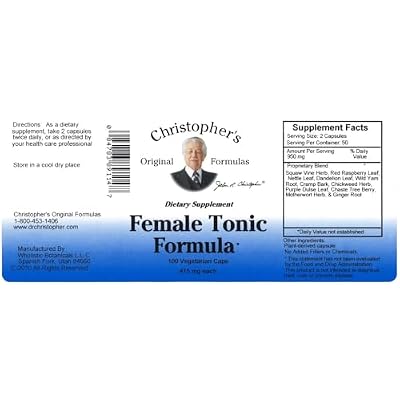 Christopher's Original Formulas Female Tonic Formula 450 mg, 100 Vegetarian Capsules Herbal Supplement for Womens Wellness Support
