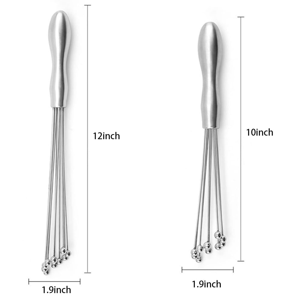 Leadigol 2Pcs Stainless Steel Ball Whisk Egg Beater,10-Inch and 12-Inch Manual Mixer Egg Whisk Kitchen Cooking Manual Mixer Mini Ball Whisk,for Sauces Cream Blending Whisking