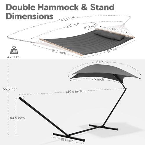 Image of SUNCREAT Hammocks Standing Patio Hammock with Canopy, Dark Gray
