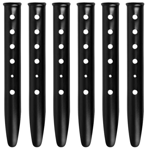 TRIWONDER Tent Stakes Pegs for Snow Sand Beach Canopy Heavy Duty Ground Anchor Stakes Tent Nail Aluminum U-Shaped Camping Hiking Backpacking 6Pcs (Black - U-Shaped - 12.2 Inches)
