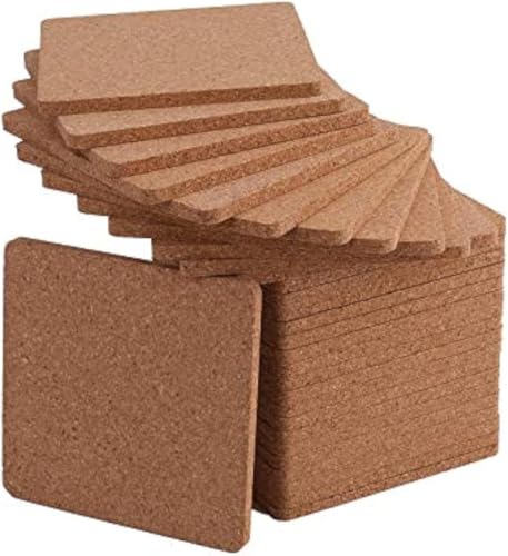 Tebery 30 Pack 4 Inch Square Cork Coasters, 0.2'' Thick Absorbent Drink Pads for DIY Craft, Table Protectors Coaster for Housewarming Wedding Office Home