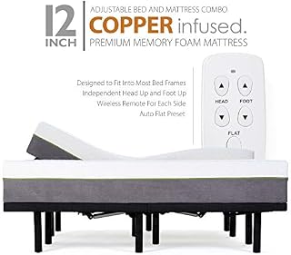 Split King Adjustable Bed Frames and 12 Inch Copper Gel Infused Cool Memory
