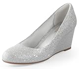 Ankis Comfortable Medium Heel Wedges for Women - Silver Work Pumps Shoes for Dressy Spring Fall - 2.5Inch